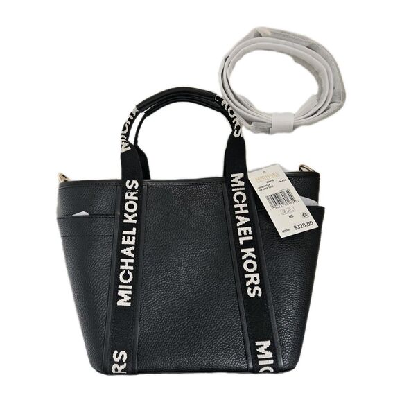 Nwt Michael Kors Crossbody Black pebbled leather Sm. Open Tote Snap Closure - Picture 3 of 13